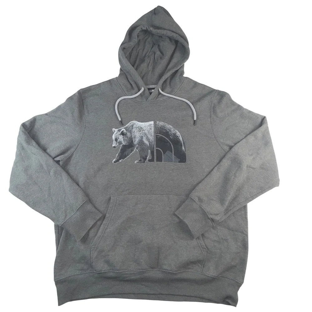 The North Face Mens Gray Grizzly Bear Logo Pullover Hoodie XL Sweatshirt